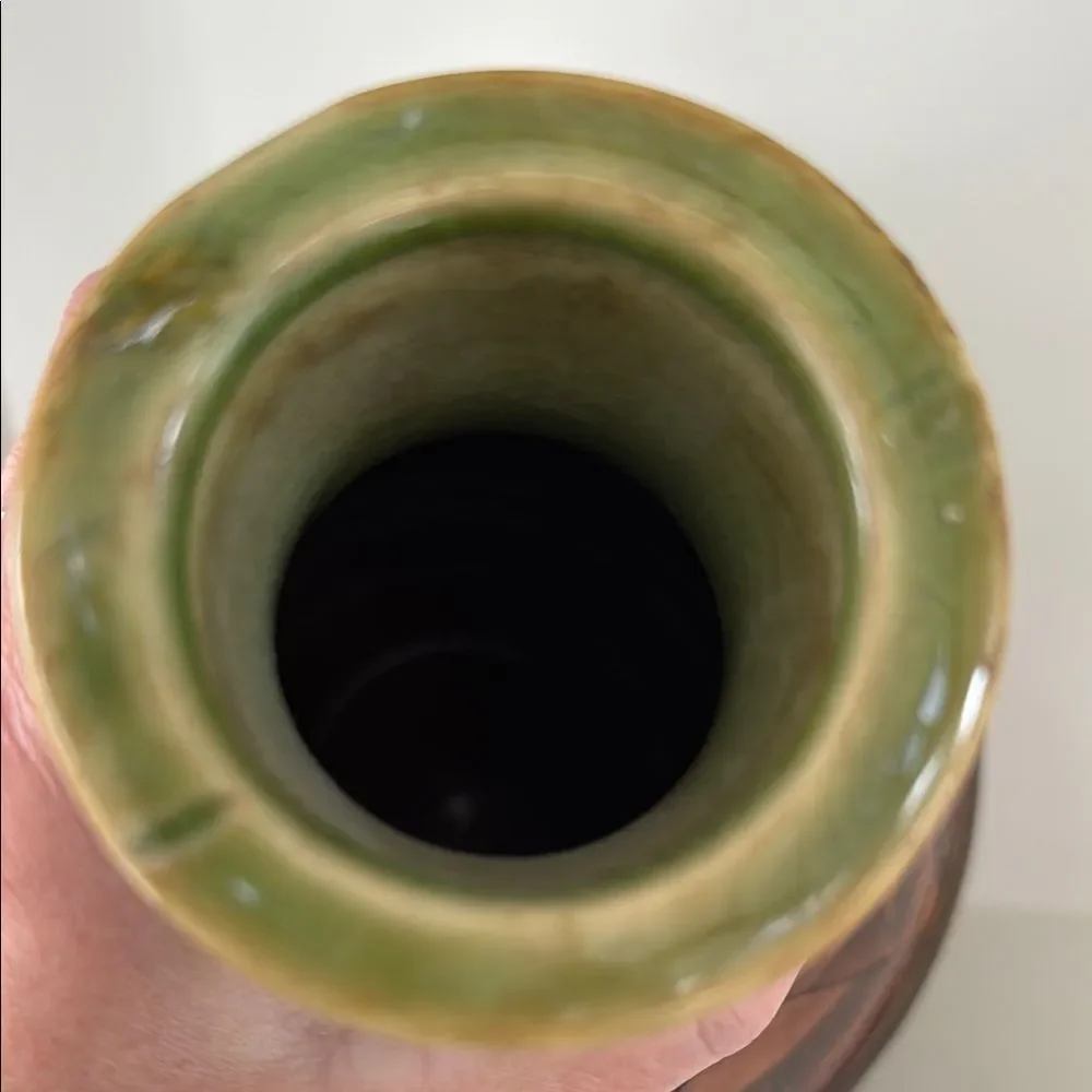 PIER ONE LARGE Decorative Ceramic Vase with Green Brown Black Pattern Decor